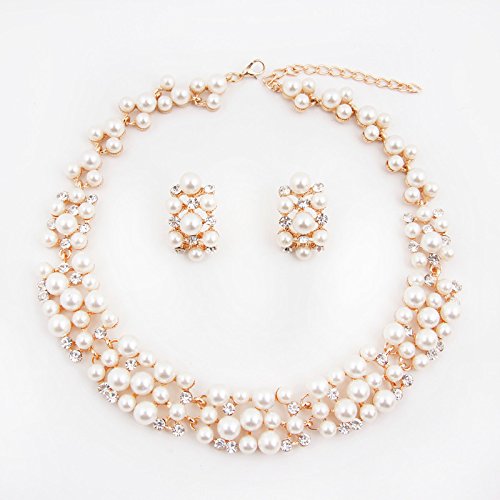 Shining Diva Fashion Jewellery Pearl Necklace Set with Earrings for Women and Girls (Golden) (rrsd8484s)