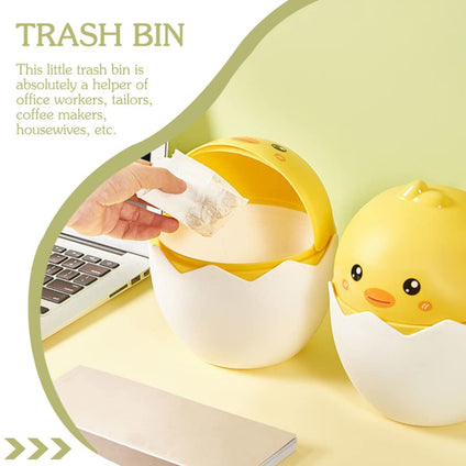 Gadpiparty Tiny Trash Bin Cute Duck Shape Trash Bin Cartoon Desktop Trash Can with Lid Flipping Lid Small Wastebasket for Office Kids Bedroom Dorm Home