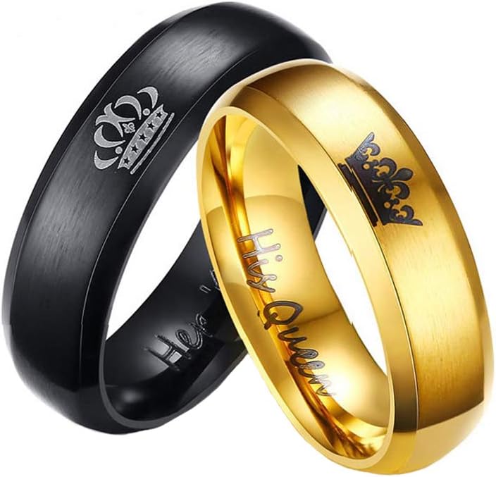 Yellow Chimes King Queen 2 Pc Couple Rings Set Gold Plated Ring For Women (Ycfjcr-360Qn-Glbk)