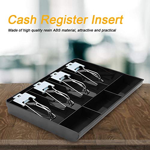 Cash Register Drawer 4 Bill 5 Coin, Cash Drawer Register Insert Tray Replacement Cashier Four Box with Metal Clip, Perfect for Point of Sale Small Business(Black)