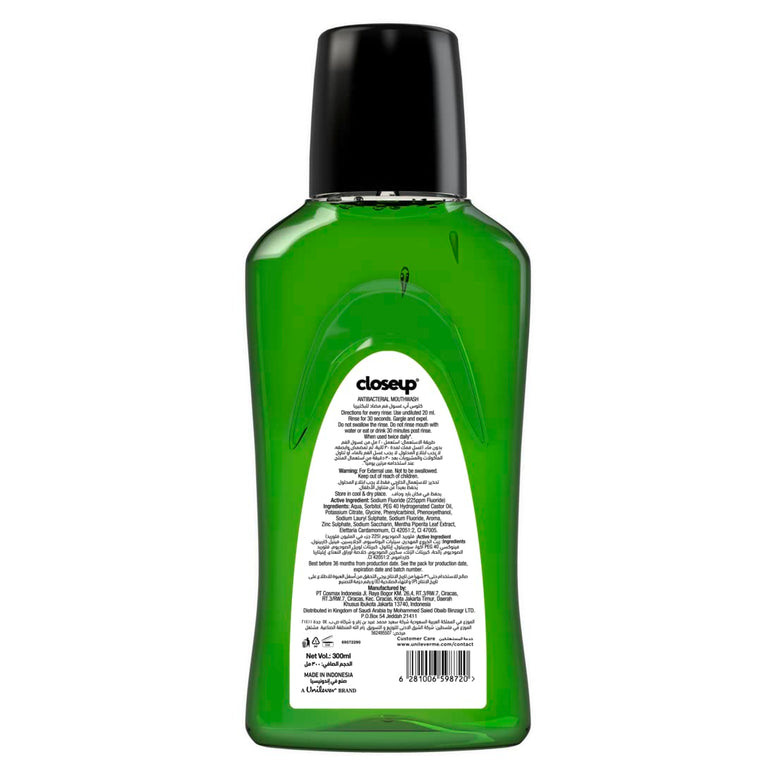 Closeup Antibacterial Mouthwash, for Long Lasting Freshness, Menthol Paradise, Protects Against Bacteria, 300ml