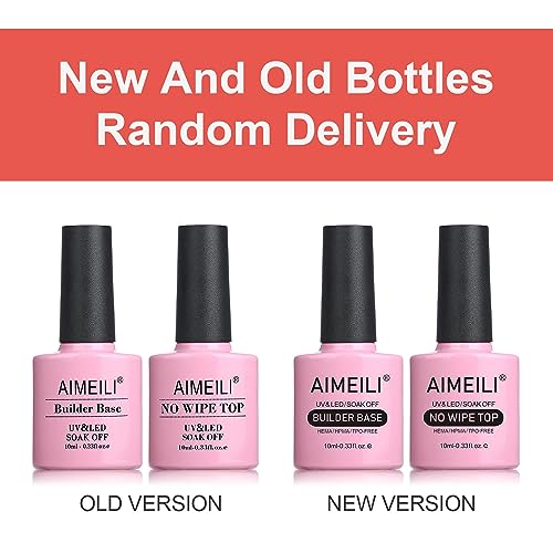 AIMEILI 5 in 1 Builder Base and No Wipe Top Coat Soak Off UV LED Gel Nail Polish Varnish Long Lasting Gel Polish 2x10ml