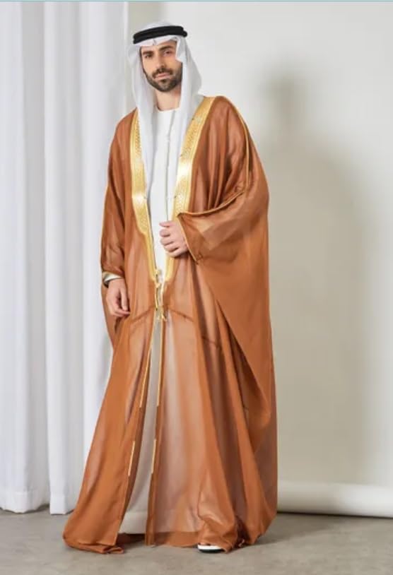 MAJAAZI Traditional Arabic BISHT| Cloak for Men | Kanthoora Overcoat| Cultural Formal Wear for Wedding Party Eid celebration