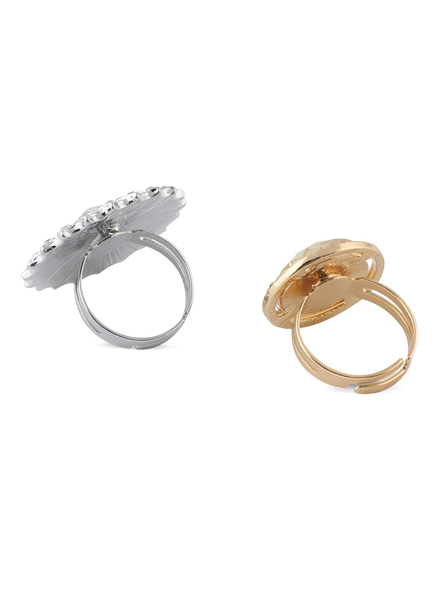 Zaveri Pearls Silver & Gold Tone Set Of 2 Contemporary AUStrian Diamonds Finger Rings-Zpfk10572