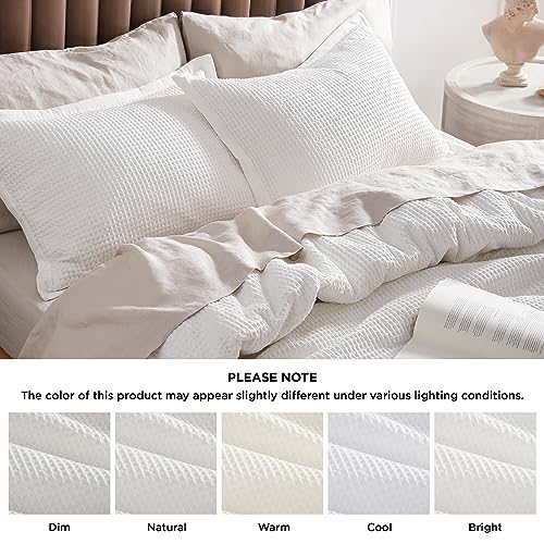 Bedsure Cotton Duvet Cover Queen - 100% Cotton Waffle Weave Coconut White Duvet Cover Queen Size, Soft and Breathable Queen Duvet Cover Set for All Season (Queen, 90"x90")
