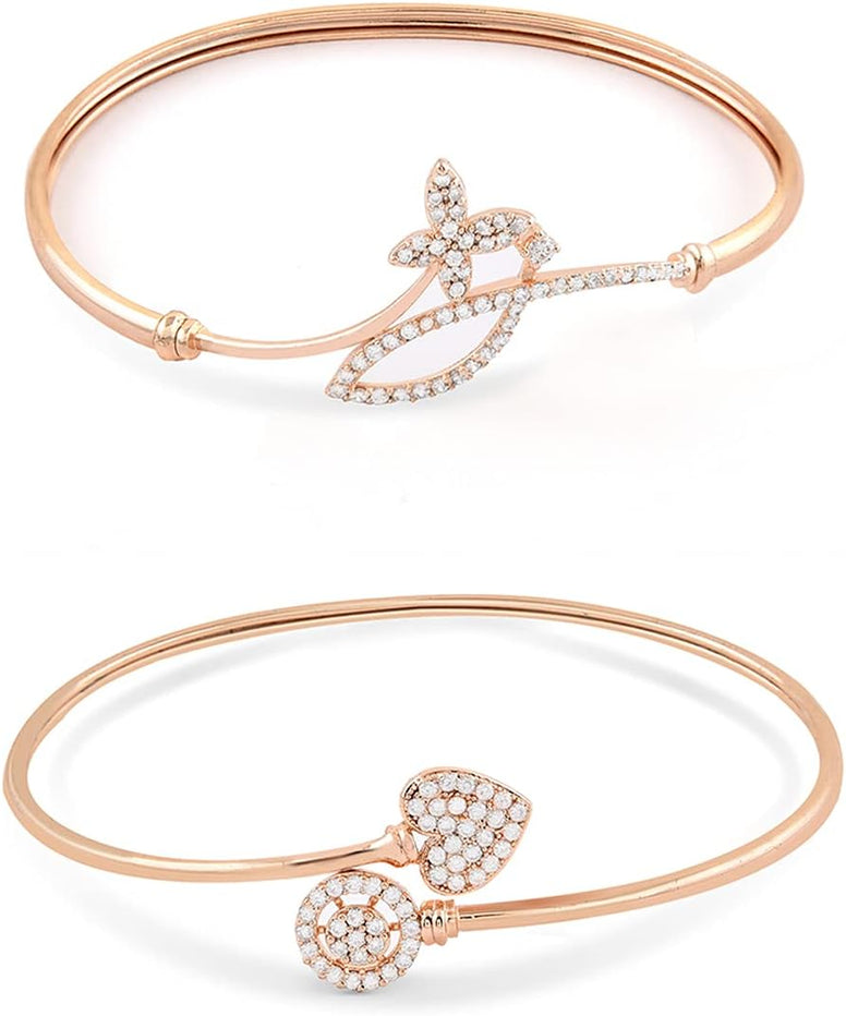 ZAVERI PEARLS Set Of 2 Rose Gold Contemporary Cubic Zirconia Brass Kada Style Bracelet For Women-ZPFK11103