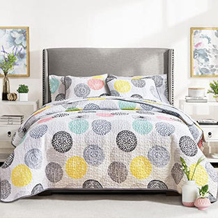 UOZZI BEDDING 7 Piece Quilt Set Bed in a Bag Colorful Dots Queen Size All Season Bedspread Coverlet with (1 Reversible Quilt 88x88, 2 Pillow Shams, 1 Flat Sheet, 1 Fitted Sheet, 2 Pillowcases)