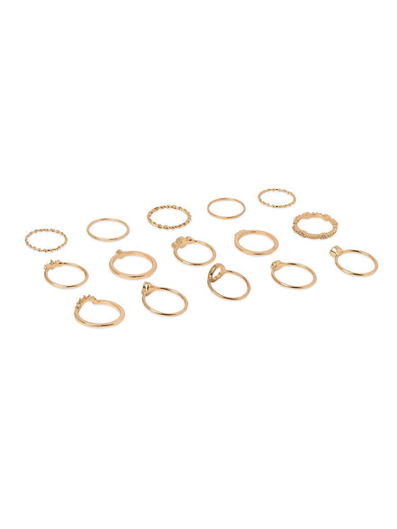 ZAVERI PEARLS Gold Tone Set Of 15 Stunning Stackable Finger Rings-Zpfk10875