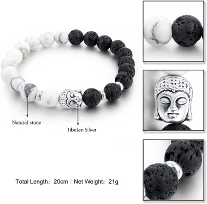 Yellow Chimes D'Vine Buddha Beads Collection Charm Bracelet for Men (Black;White)(YCFJBR-604DVINE-WHBK)