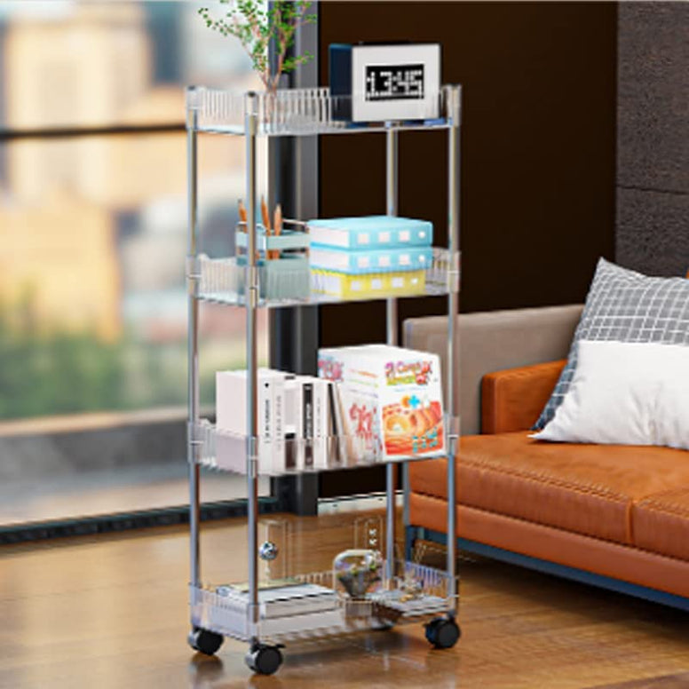 Sturdy 3-tier Storage Trolley Mobile Shelving, Rolling Utility Trolley Tower for Tight Spaces in the Kitchen and Bathroom.