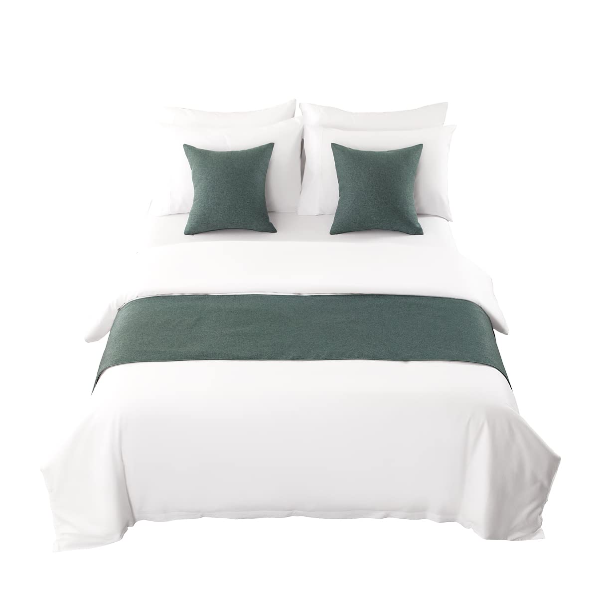 AMBERIS Bed Runner Blue-Green, Imitation Linen Decorative Bed Scarf for Home Hotel