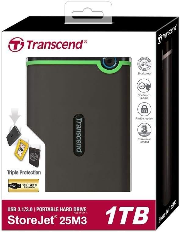 Transcend 1TB 2.5 inch USB 3.1 Military-Grade Shock Resistance Portable Hard Drive