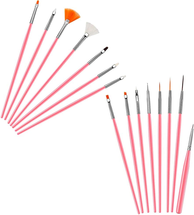 KANZA - 30 Pieces Nail Brushes Combo Pack(2 Sets) | Acrylic Nail Art Brushes for UV Gel Salon Home Use Nail Accessories | Nail Art Dotting Brush Set Pink| Nail Design Tool |Manicure Pedicure Tools Set