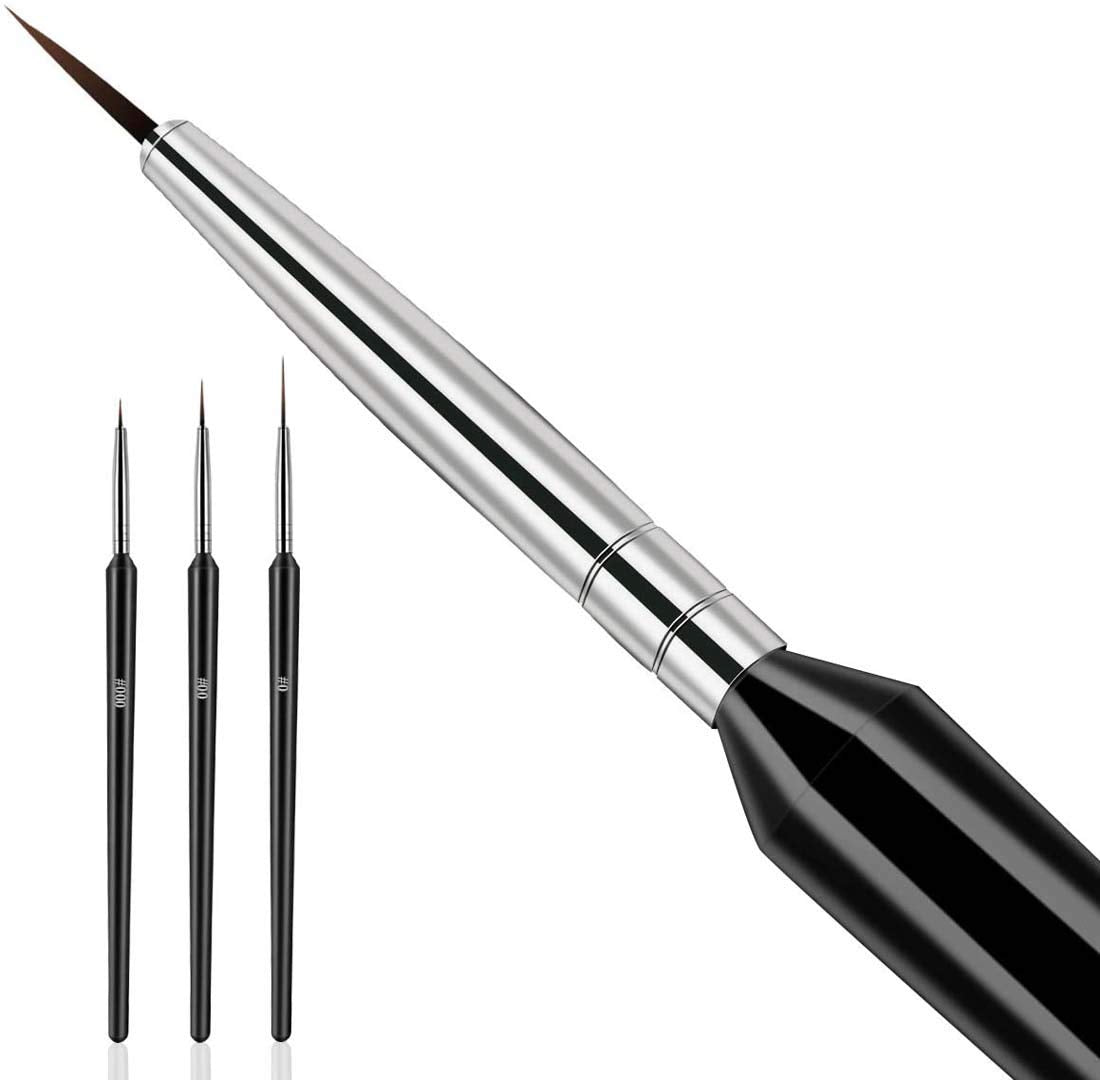 Excefore Nail Art Brushes- Professional Nail Art Brushes- Sable Nail Art Brush Pen, Detailer, Liner, Brush Dotting Tool (3pcs/set)