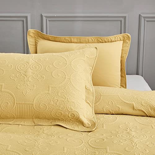 CHIXIN King Size Quilt Set - Damask Paisley Pattern - Lightweight Bedspread, Ultrasonic Quilting Coverlet, Reversible Bedding Cover for All Season, 3 Piece, Honey Gold