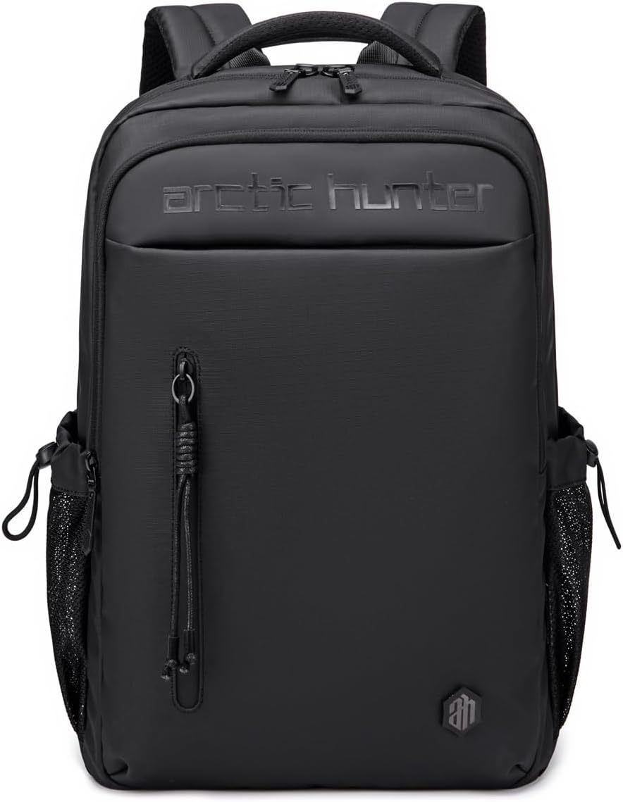 ah arctic hunter Laptop Backpack for Men 21L fit 15.6-inch Laptop Travel Backpack with 10.9-inch Tablet Compartment, Polyester Leather Business Backpack, Zipper Pocket Water-resistant Office Backpack