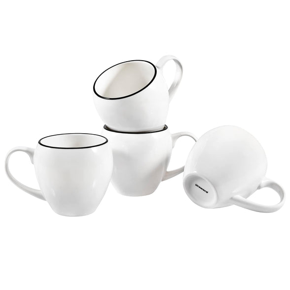 Ursword Set of Coffee Mugs 4-Pack White Large Latte Mug 16oz Ceramic Construction Matching Dinnerware, White with Black Rim