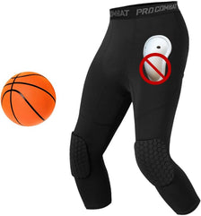 Compression Pants with Knee Pads and Protective Cup for Mens in Baseball Football Lacrosse MMA Basketball and Hockey, Black.