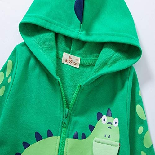 LeeXiang Toddler Boys Full Zip Dinosaur Hoodies Comfortable Sweatshirt (Green, 4-5T) 2 years