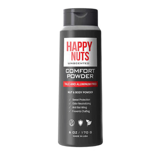 Happy Nuts Comfort Powder - Anti-Chafing, Sweat Defense & Odor Control for the Groin, Feet, and Body - Body Powder for Men (Unscented, 6 oz)