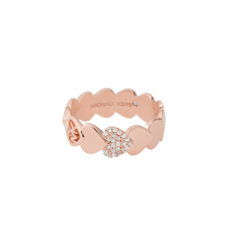 Michael Kors Women's Rose Gold-Tone Brass Band Ring, Size 8 (Model: MKJ7985791), Metal, crystal