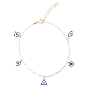 Alwan 2 sided Silver (Gold Plated) Long Size Evil Eye Anklet for Women - EE5484LG