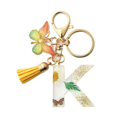 Goodern Fashion Alphabet Initial Letter Keychain Tassel Butterfly Pendant Key Ring Charms for Purse Handbags Backpack Car Cute Resin Letter A-Z Keychain for Women Girls Tassel Key Chain Decoration-A