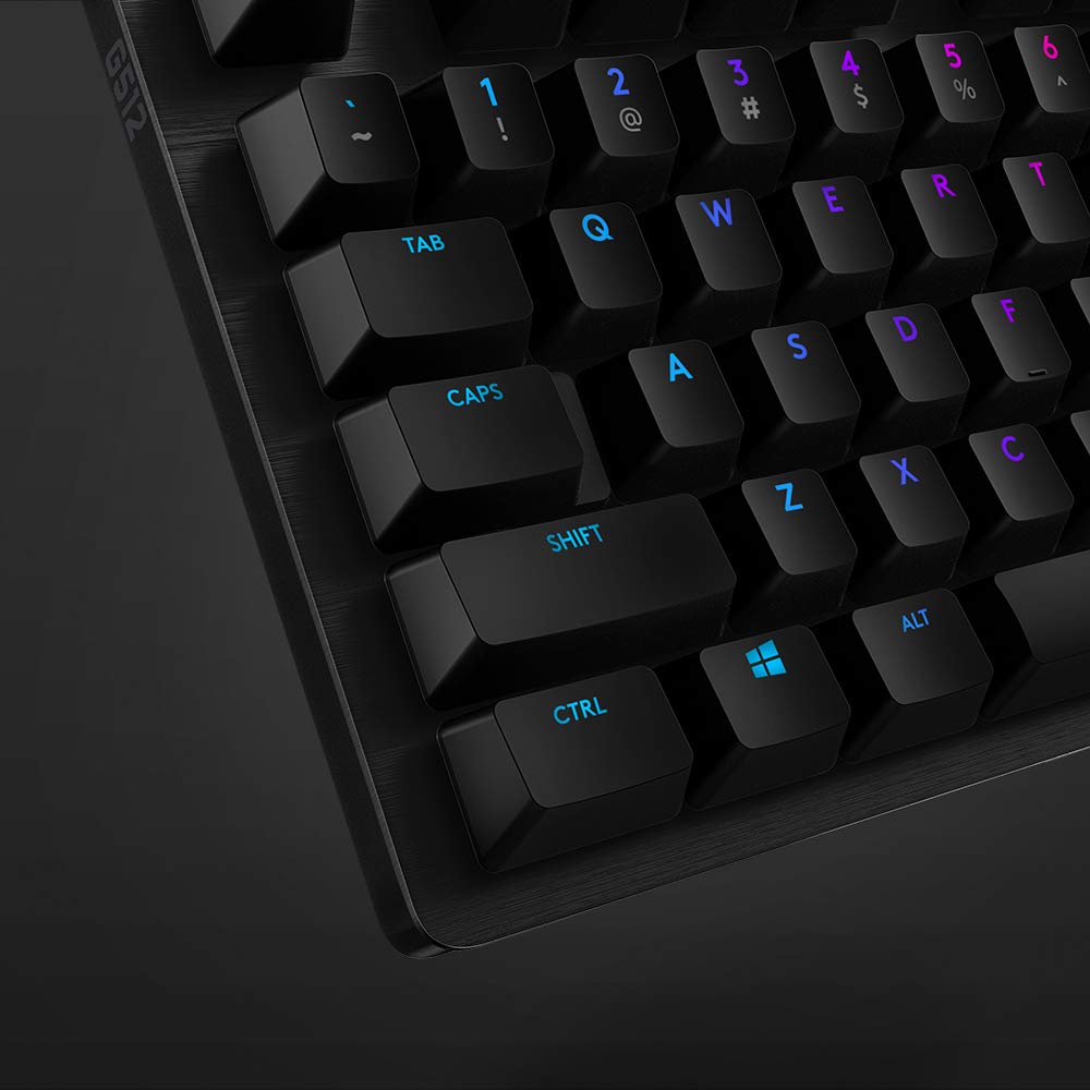 Logitech G512 Clicky Mechanical Gaming Keyboard, RGB Lightsync Backlit Keys, Romer-G Tactile Key Switches, Brushed Aluminum Case, Customizable F-Keys, Usb Pass Through - Carbon/Black