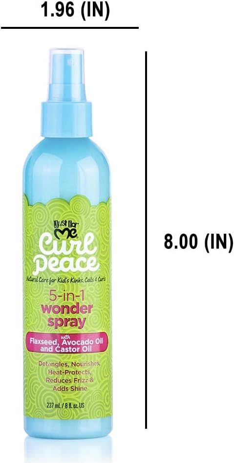 Just For Me Curl Peace 5-In-1 Wonder Spray - Detangles, Nourishes, Heat-Protects, Reduces Frizz, Adds Shine, Contains Flaxseed, Avocado Oil, Castor Oil, No Animal Testing, 8 oz