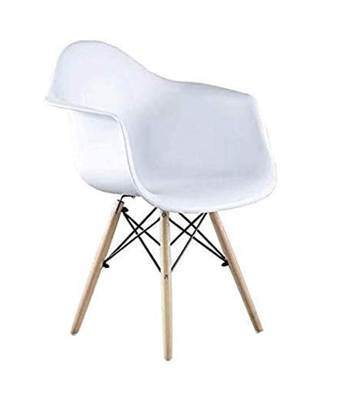 Mahmayi Natural Wood Legs Mid Century Modern DSW Molded Shell Lounge Plastic Arm Chair for Living, Bedroom, Kitchen, Dining, Waiting Room, Set of 1, White