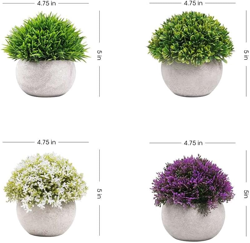 Artigreen Faux Topiary Shrubs Plants 4 Pots Mini Indoor Artificial Potted Small Plastic Plants,Fake Greenery for Room Decor Home Office Desk Table Decorations,Exquisite New House Gift