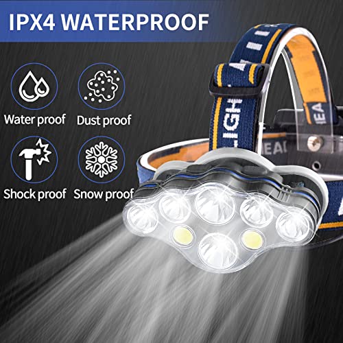 Rechargeable Headlamp,2022 Newest 8 LED 18000 Lumen Super Bright Waterproof Headlight with Red Lights,8 Modes USB Rechargeable Head Lamp for Emergency Light Outdoors Fishing Hiking Camping Running