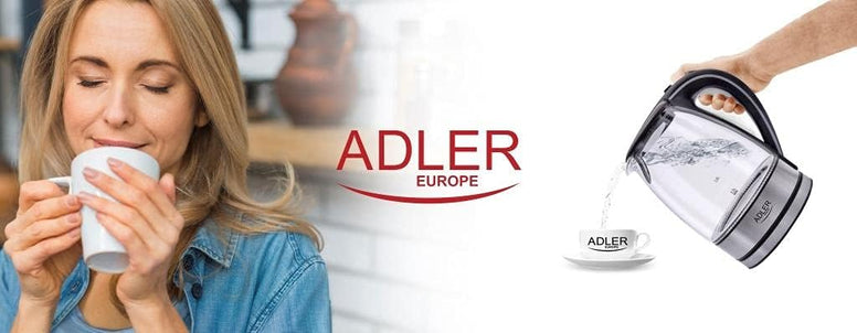 Adlereurope Germany technology ADLER Glass Kettle 2200W 1.7 L BPA Free Blue LED Indicator - safety empty shut off - nano technology fillter 1 year warranty