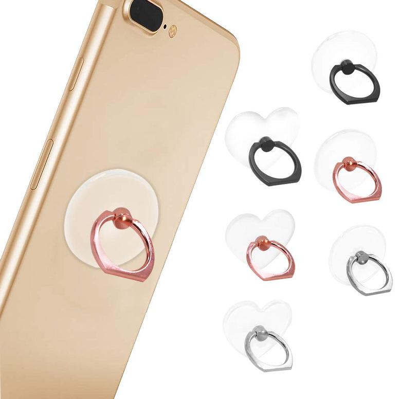 6 Pcs Transparent Mobile Phone Ring Holder, SENHAI Round and Heart-shaped 360 Degree Rotating Universal Ring Buckle Grip Stand for Smartphones, Tablets