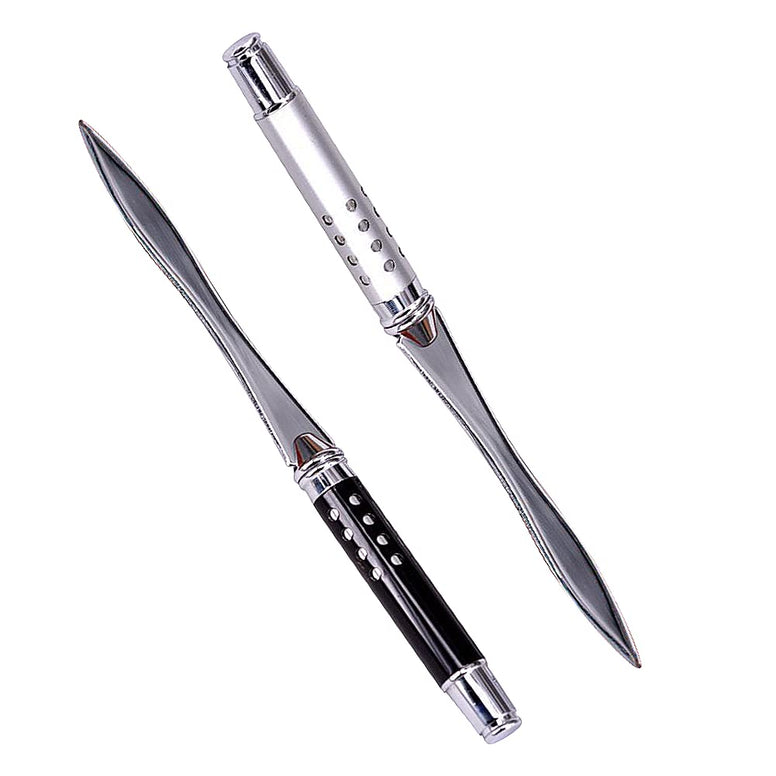 LdawyDE Letter Openers, 2 Pcs Letter Openers for Ladies, Letter Openers for Men, Made of Metal, Sturdy and Durable, Scientific Design, Comfortable to Hold, for Fun, Paper Cutting (Silver, Black, 16cm)
