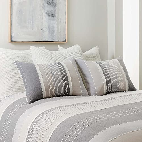 Levtex Home - Santander Duvet Cover Set - King Duvet Cover + Two King Pillow Cases - Grey, White, Beige - Jacquard - Duvet Cover (106 x 94in.) and Pillow Case (36 x 20in.) - Cotton