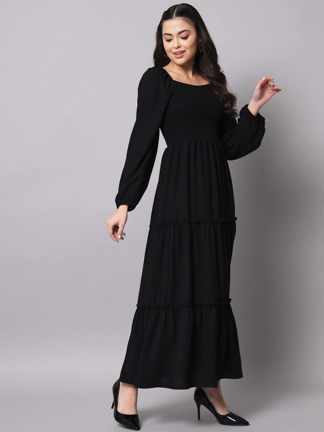 Styleville,Long Flare Solid Maxi Dress