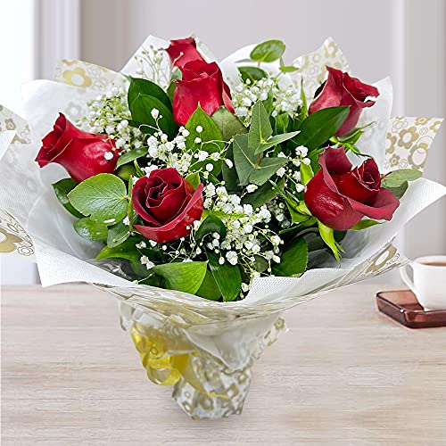 Flowershop.ae Six Stolen Kisses - Red Bouquet, Fresh Flowers for Delivery, (Approx. 1.5 lbs. 11" x 19")