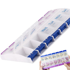 7 Day Pill Box Organiser with Opening Push Button, Pill Boxes 7 Day 2 Times a Day, Weekly Tablet Organiser Boxes 7 Day AM and PM, Medication Organizer Case for Vitamins (Blue-Purple)