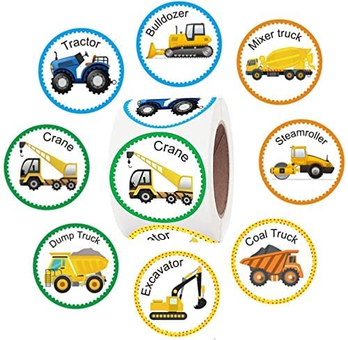 PREMIFY Construction Vehicle Stickers, Reward Stickers for Teachers, 500pcs 1inch Stickers for Kids in 8 Designs, Birthday Gifts, Toys Stickers, Teacher/Teaching School Supplies for Encouragement
