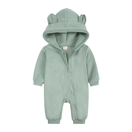 Alunsito Newborn Baby Boys Girls Romper One Piece Long Sleeves Bear Ear Hoodie Jumpsuit Infant Spring Fall Bodysuit (0-3 Months)