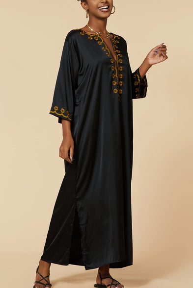 YouKD Embroidered Kaftan Dress Boho Beach Bikini Cover Up Robe Plus Size Loungewear for Women