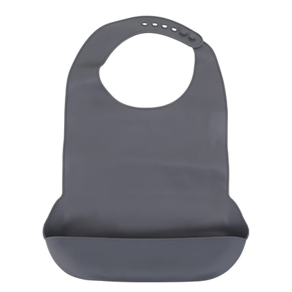 Healifty Silicone Adult Bib Waterproof Eating Bib Washable Adjustable Clothing Protector Reusable Apron Mealtime Cloth with Crumb Catcher Pocket for Elderly Disabled Grey