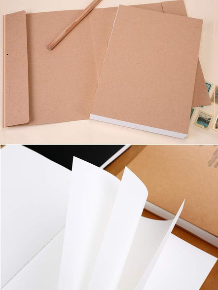 Kraft Cover Drawing Notebook & Sketchbook – Set of 2 Blank Plain Sketch Books – 125g Thick Paper A5 Size, 150x210mm Paper Ideal for Drawing & Sketching- 128 sheets/256 pages – 180 Degree Opening, 2pcs