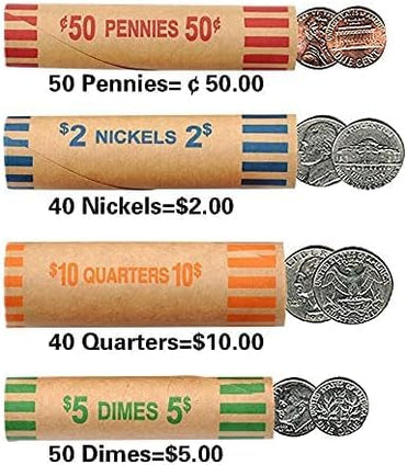 400 Assorted Coin Wrappers Rolls,Nextlifei Heavy Duty Change Rolls Wrappers,100 Quarters,100 Pennies,100 Nickels and 100 Dimes for Manual Filling or Automatic Coin Counter Machines,for Bank and Office
