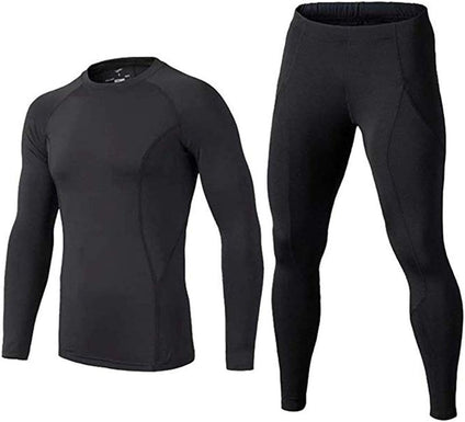 BUYKUD Kids' Boys Long Sleeve Base Layer Compression Underwear Athletic Shirt Tights Top & Bottom Set