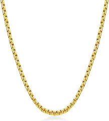 24K Men's 3mm Round Box Gold Plated Chain Necklace - Stylish and Versatile | Premium Stainless Steel | Fashionable Accessory |