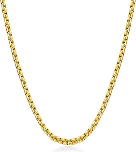 24K Men's 3mm Round Box Gold Plated Chain Necklace - Stylish and Versatile | Premium Stainless Steel | Fashionable Accessory |