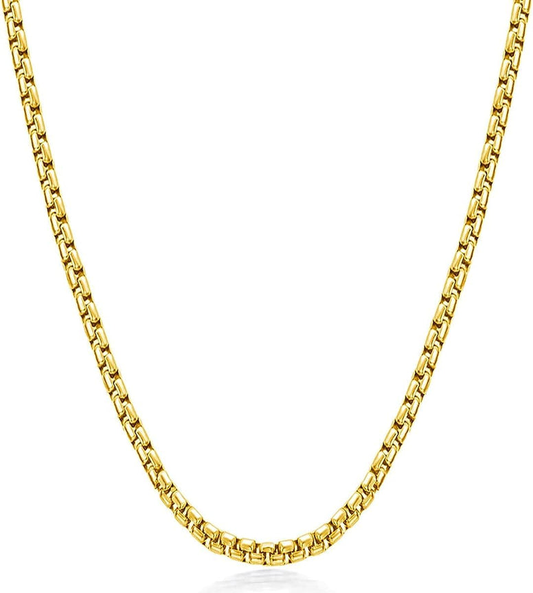 24K Men's 3mm Round Box Gold Plated Chain Necklace - Stylish and Versatile | Premium Stainless Steel | Fashionable Accessory |