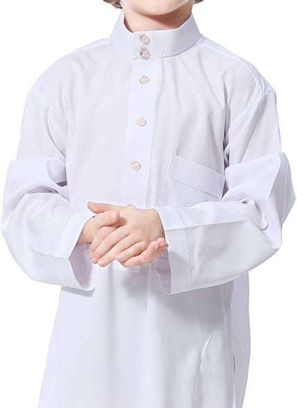 XINNI Long Sleeve Stand Collar Arabic Thobe Islamic Caftan with Pockets for Boy
